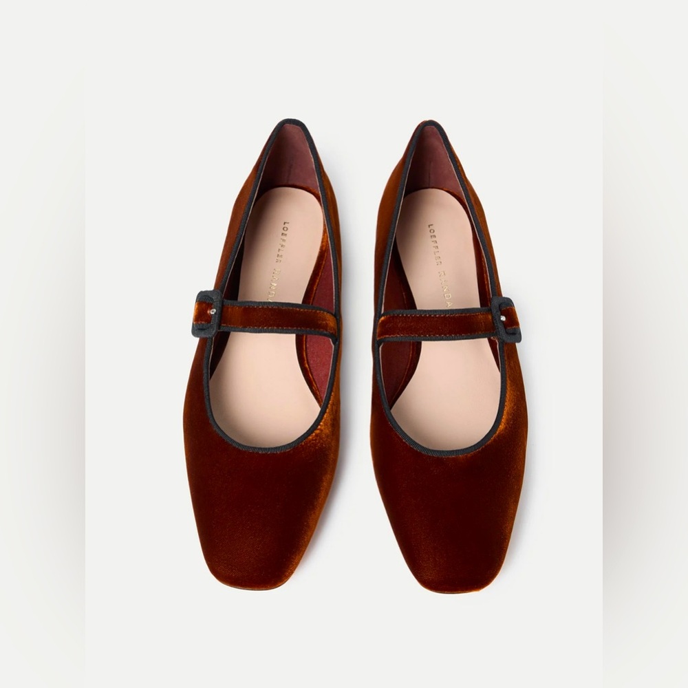 NIB Loeffler Randall Ginger Sienna Black Velvet Mary Jane Flats size 10.5